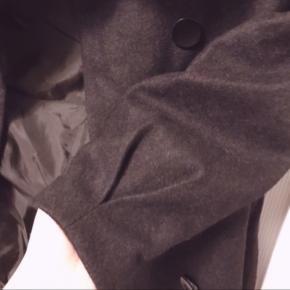 Dark Gray Charcoal Wool Blend Cowl Neck Coat - Picture 5 of 8